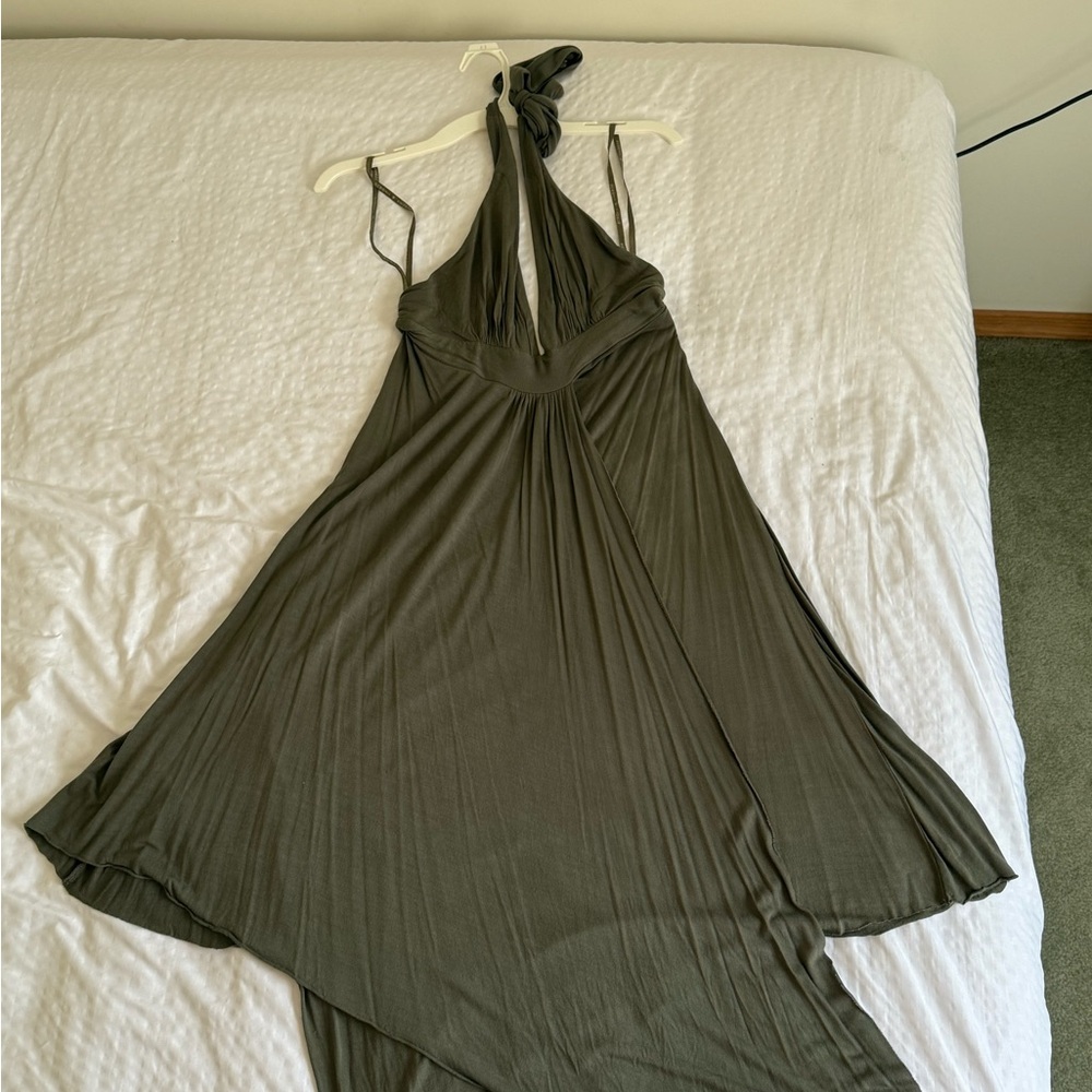 Elegant Olive Green Halter Dress